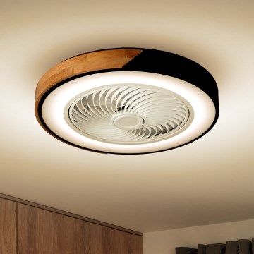 Brilagi - Iluminação de teto LED com regulação e ventoinha LED/30W/230V 3000-6500K preto/carvalho + comando