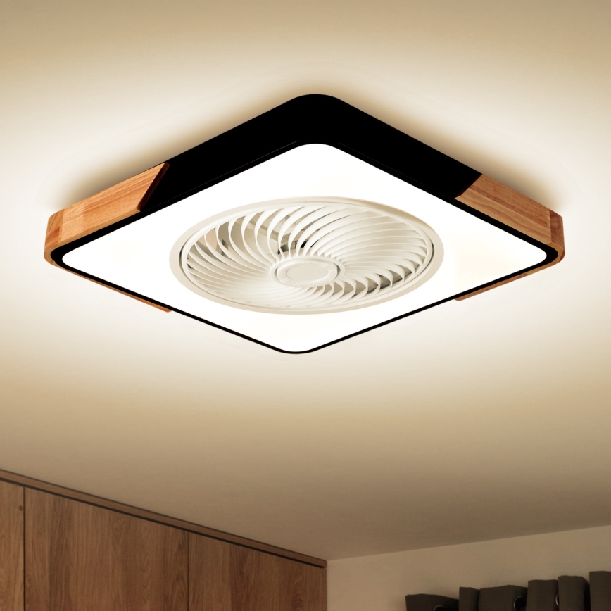 Brilagi - Iluminação de teto LED com regulação e ventoinha LED/30W/230V 3000-6500K preto/carvalho + comando