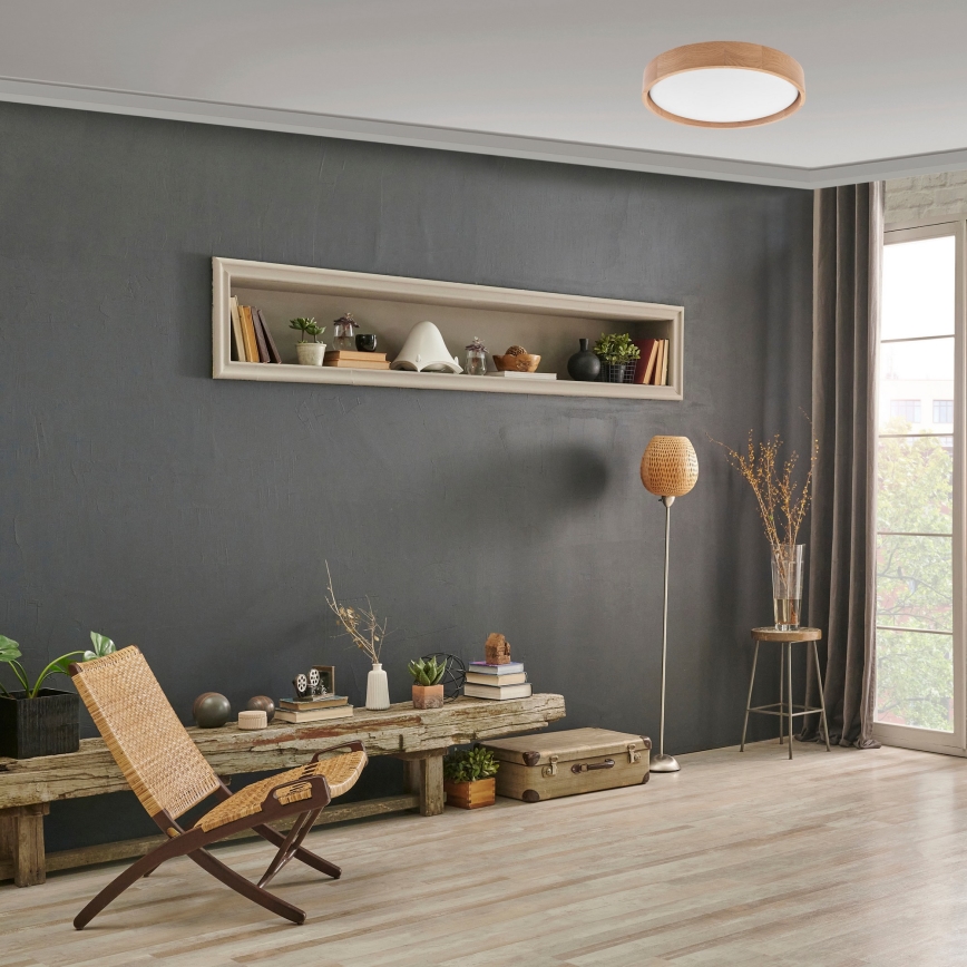Brilagi - Iluminação de teto LED MANAROLA SMART LED/24W/230V 2700-6500K carvalho diâmetro 41 cm Wi-Fi + controlo remoto Tuya