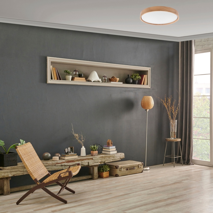 Brilagi - Iluminação de teto LED MANAROLA SMART LED/36W/230V 2700-6500K carvalho diâmetro 51 cm Wi-Fi + controlo remoto Tuya