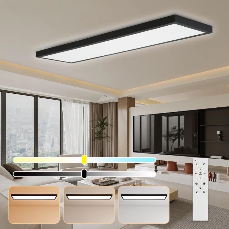 Brilagi - Iluminação de teto para casa de banho LED com regulação FRAME SMART LED/50W/230V 30x120 cm 3000-6000K IP44 preto + comando