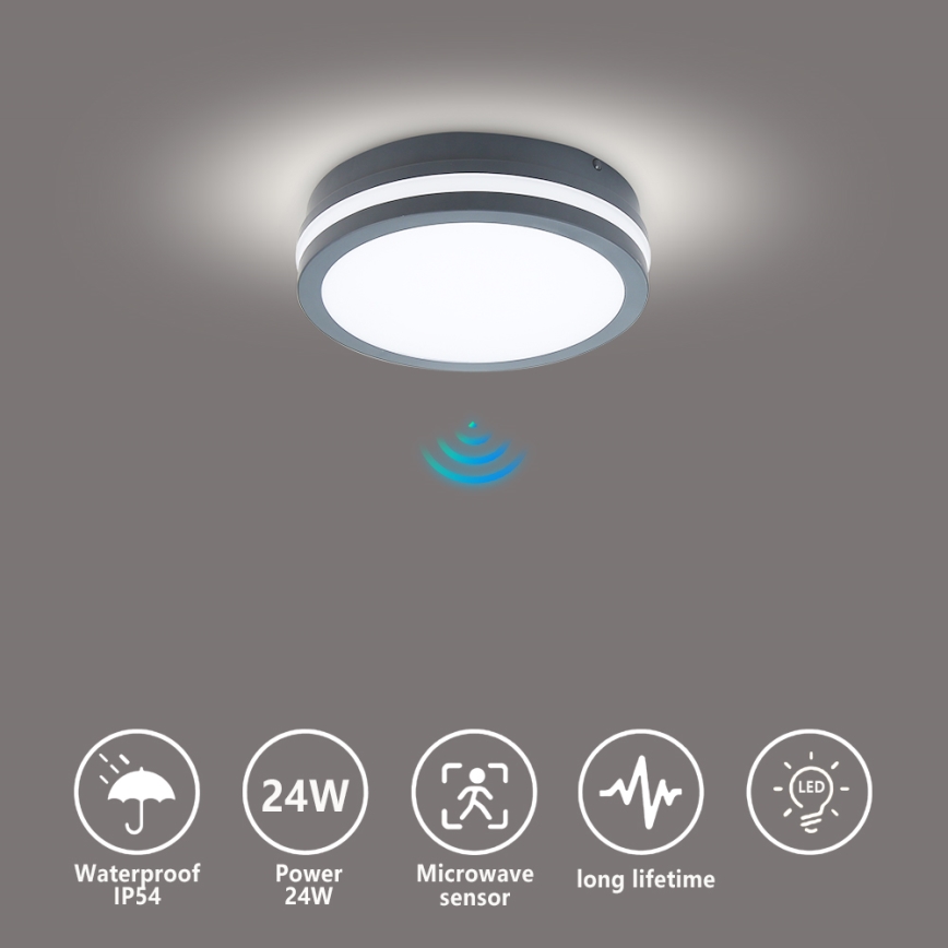 Brilagi - Iluminação exterior LED com sensor BENE LED/18W/230V diâmetro 22 cm antracite IP54