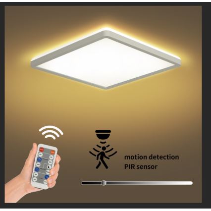 Brilagi - Iluminação LED com regulação com um sensor de anoitecer e movimento ULTRA SLIM LED/18W/230V 30x30 cm + comando