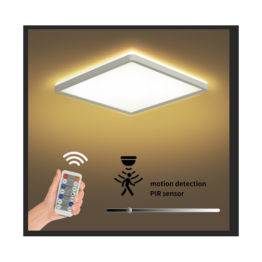 Brilagi - Iluminação LED com regulação com um sensor de anoitecer e movimento ULTRA SLIM LED/18W/230V 30x30 cm + comando