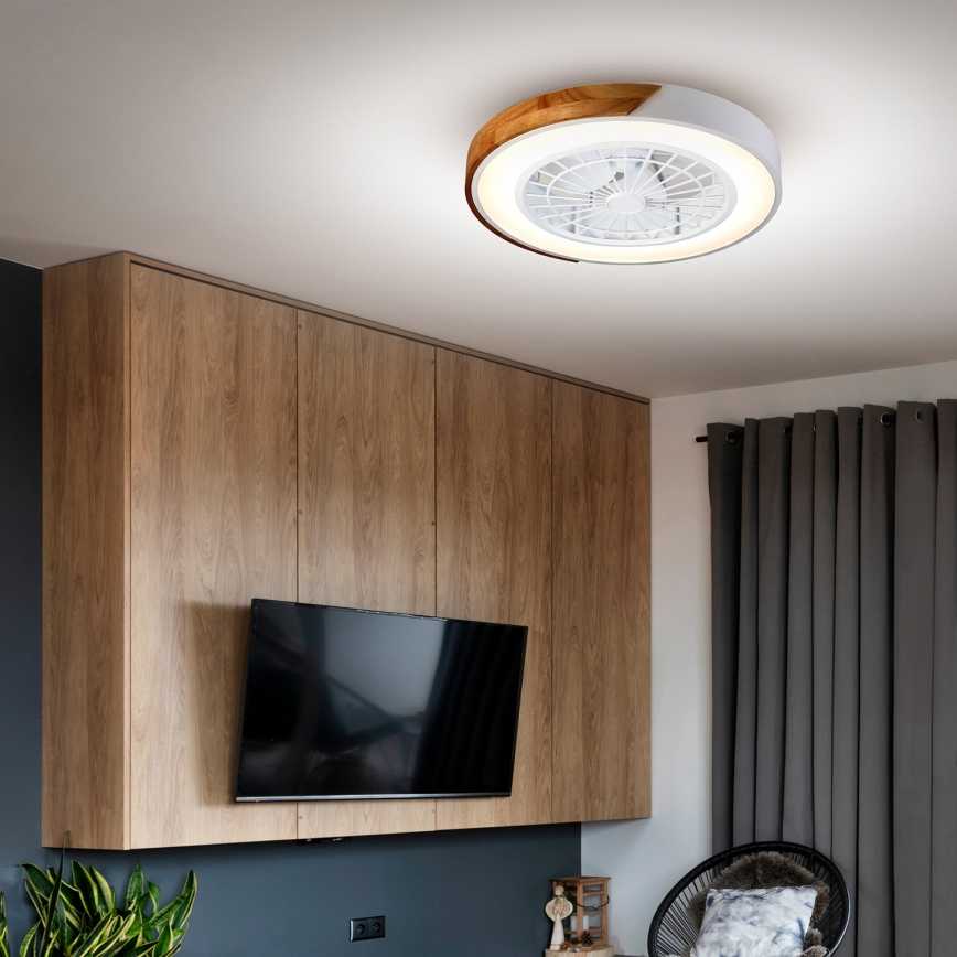 Brilagi - Iluminação de teto LED com regulação e ventoinha LED/30W/230V 3000-6500K branco/carvalho + comando