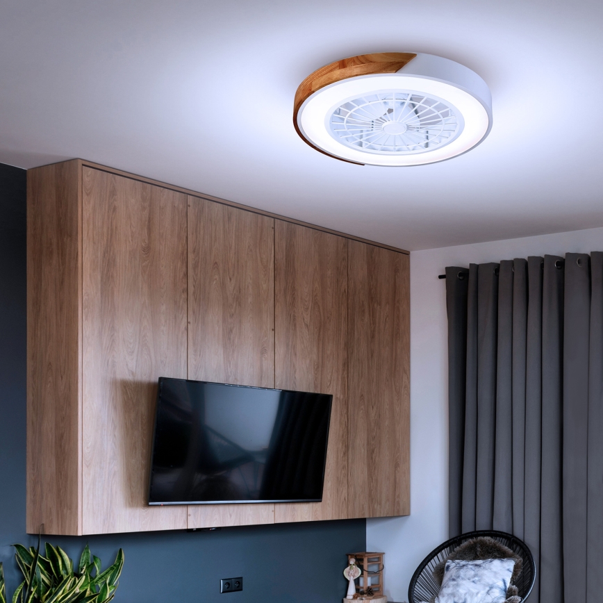 Brilagi - Iluminação de teto LED com regulação e ventoinha LED/30W/230V 3000-6500K branco/carvalho + comando