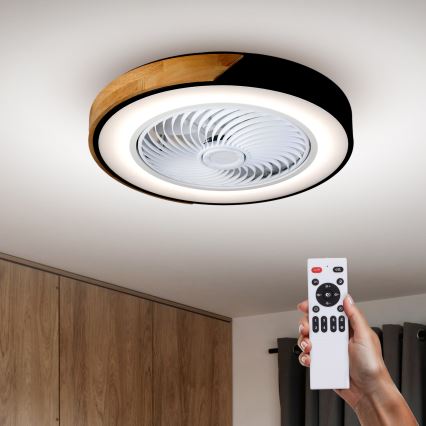 Brilagi - Iluminação de teto LED com regulação e ventoinha LED/30W/230V 3000-6500K preto/carvalho + comando