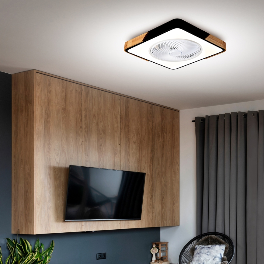 Brilagi - Iluminação de teto LED com regulação e ventoinha LED/30W/230V 3000-6500K preto/carvalho + comando