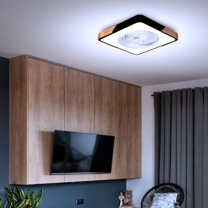 Brilagi - Iluminação de teto LED com regulação e ventoinha LED/30W/230V 3000-6500K preto/carvalho + comando