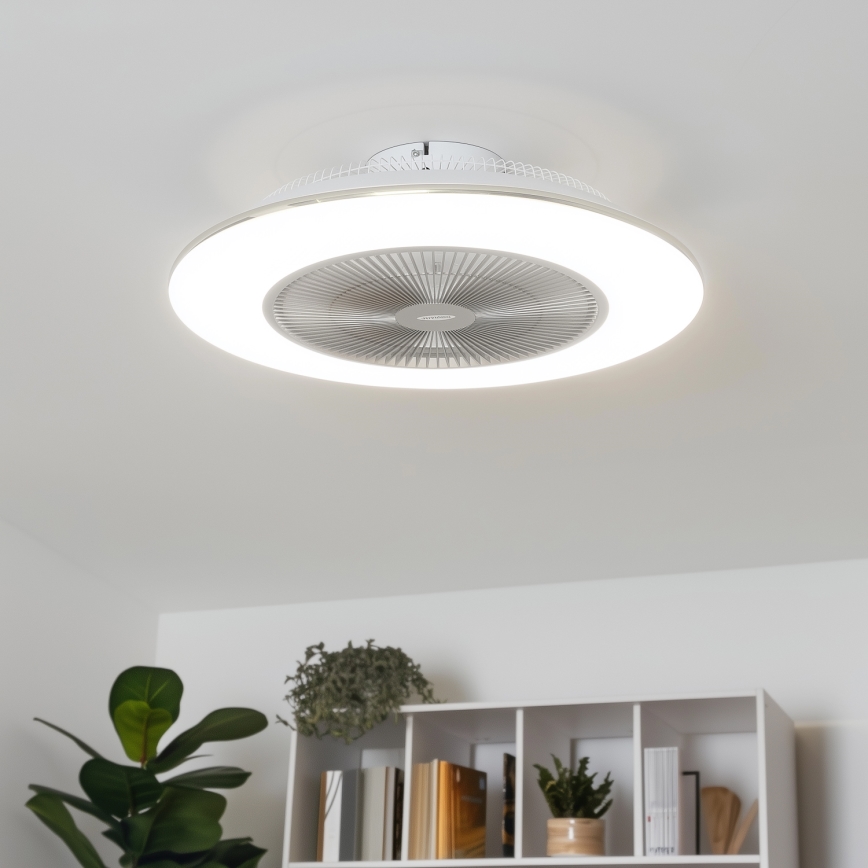 Brilagi - Iluminação LED com regulação e ventoinha AURA LED/38W/230V 3000-6000K prateado + controlo remoto