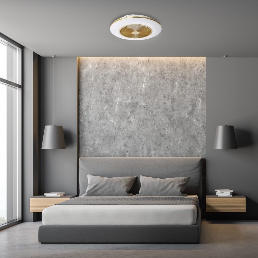 Brilagi - Iluminação LED com regulação e ventoinha AURA LED/38W/230V 3000-6000K dourado + controlo remoto