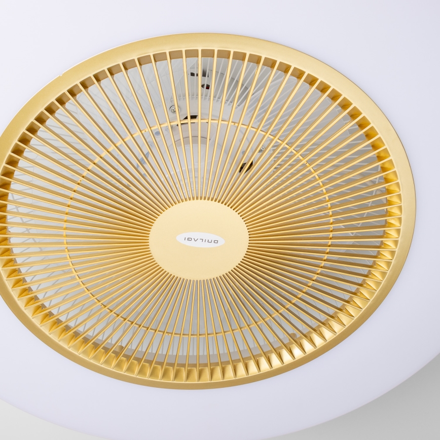 Brilagi - Iluminação LED com regulação e ventoinha AURA LED/38W/230V 3000-6000K dourado + controlo remoto