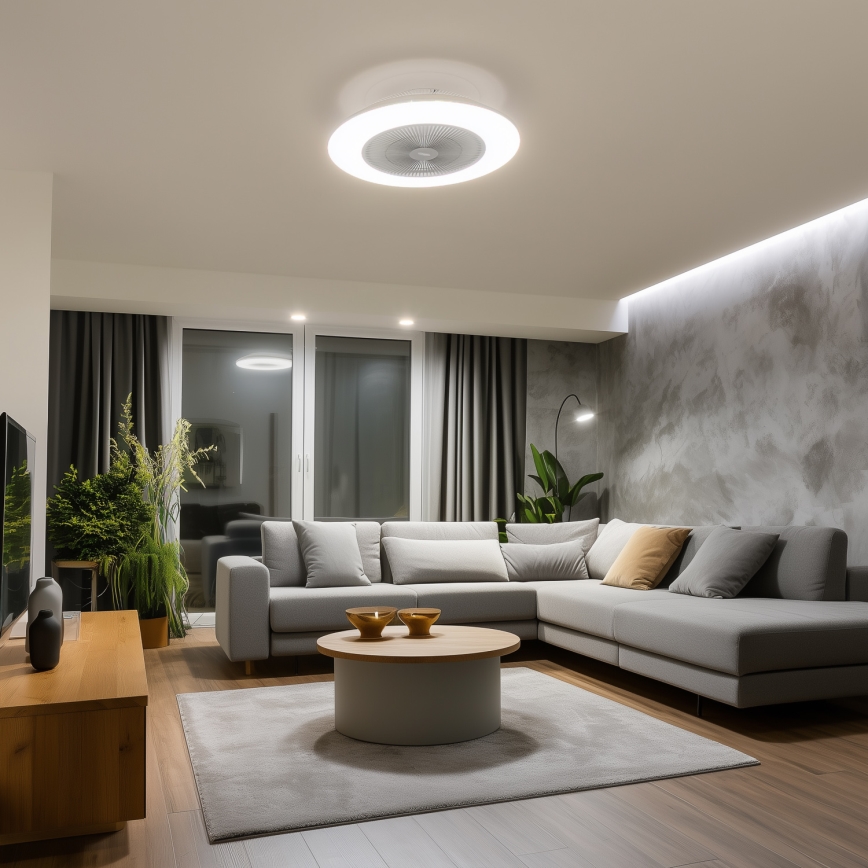 Brilagi - Iluminação LED com regulação e ventoinha AURA LED/38W/230V 3000-6000K prateado + controlo remoto