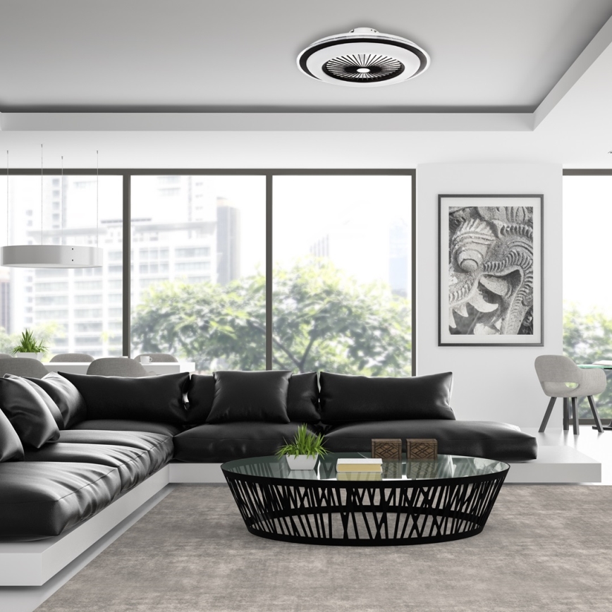 Brilagi - Iluminação LED com regulação e ventoinha RONDA LED/48W/230V 3000-6000K preto + controlo remoto
