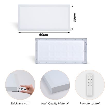 Brilagi - Iluminação de teto para casa de banho LED com regulação FRAME SMART LED/30W/230V 30x60 cm 3000-6000K IP44 branco + comando