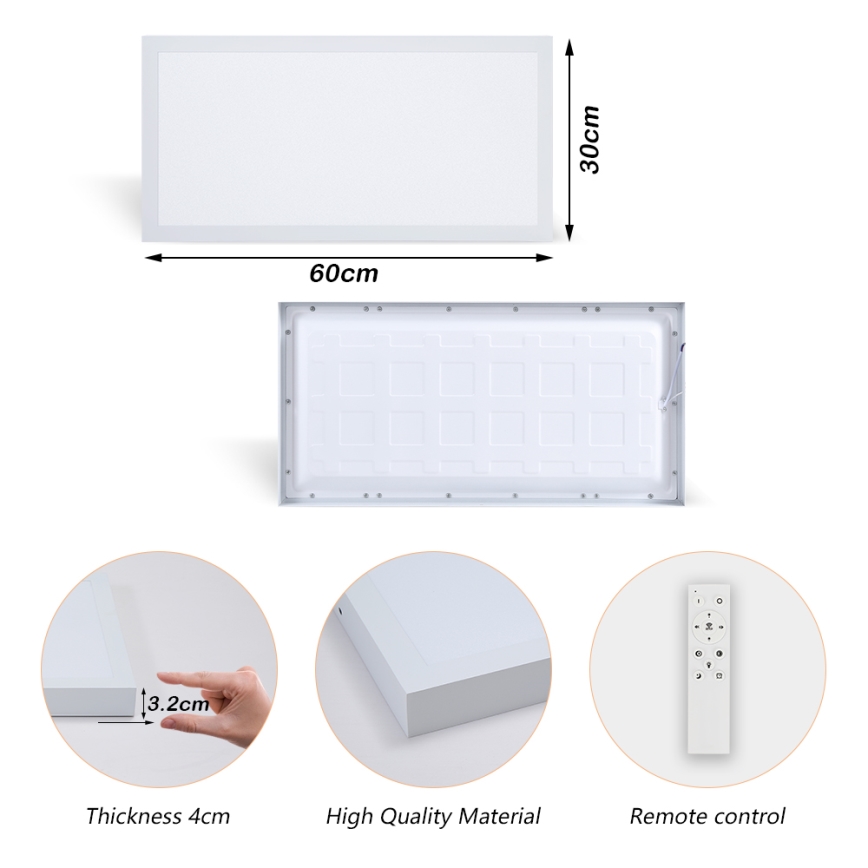 Brilagi - Iluminação de teto para casa de banho LED com regulação FRAME SMART LED/30W/230V 30x60 cm 3000-6000K IP44 branco + comando