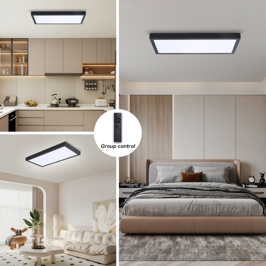 Brilagi - Iluminação de teto para casa de banho LED com regulação FRAME SMART LED/30W/230V 30x60 cm 3000-6000K  IP44 preto  + comando