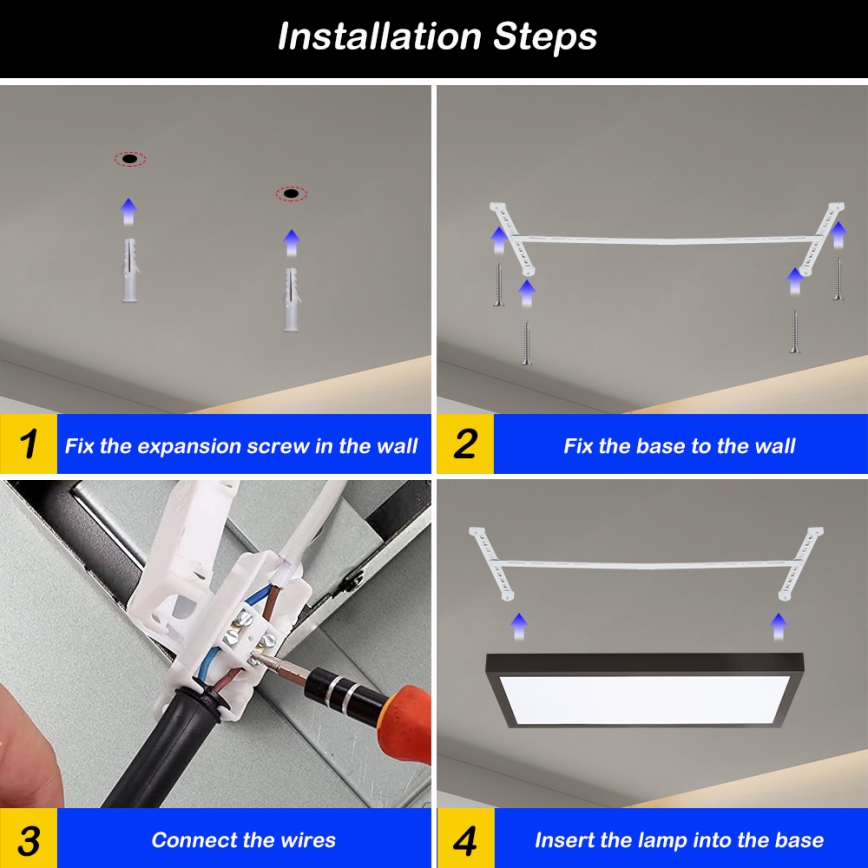 Brilagi - Iluminação de teto para casa de banho LED com regulação FRAME SMART LED/30W/230V 30x60 cm 3000-6000K  IP44 preto  + comando