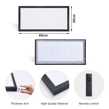 Brilagi - Iluminação de teto para casa de banho LED com regulação FRAME SMART LED/30W/230V 30x60 cm 3000-6000K  IP44 preto  + comando
