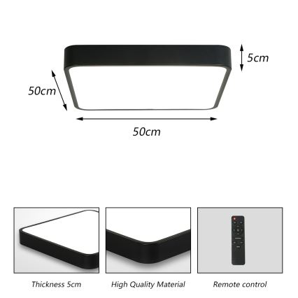 Brilagi - Iluminação de teto LED com regulação POOL LED/48W/230V 3000-6000K 50x50 cm preto + comando