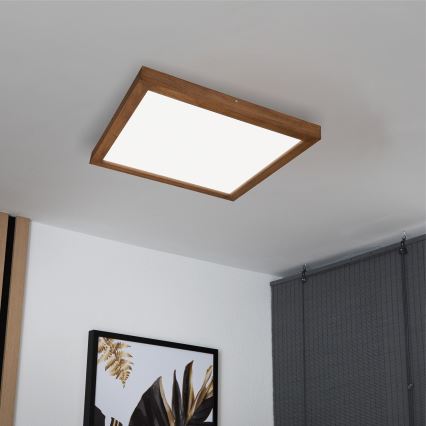 Brilagi - Iluminação de teto para casa de banho LED com regulação WOODY FRAME LED/50W/230V carvalho cereja 60x60 cm 3000-6000K IP44 + comando