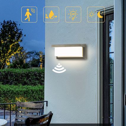 Brilagi - Iluminação LED de parede exterior com sensor BRICKY LED/12W/230V cinzento IP54