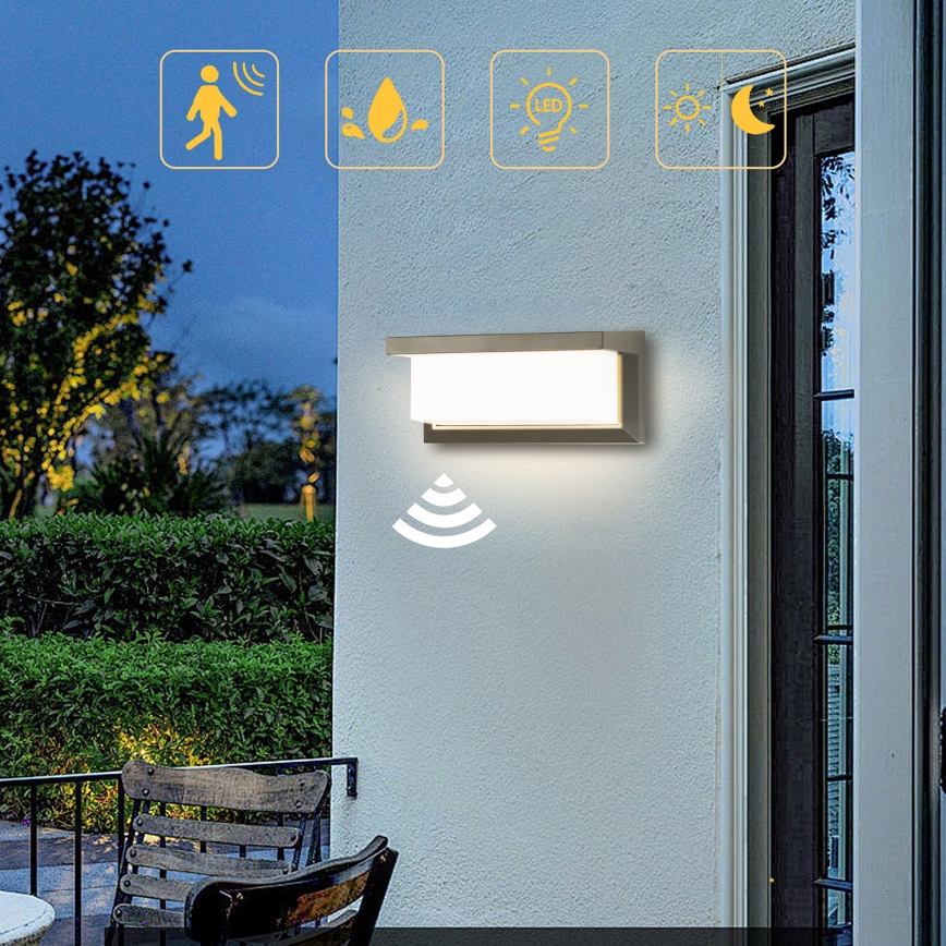 Brilagi - Iluminação LED de parede exterior com sensor BRICKY LED/12W/230V cinzento IP54