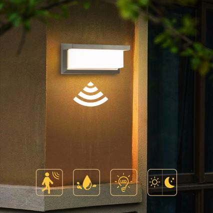 Brilagi - Iluminação LED de parede exterior com sensor BRICKY LED/12W/230V cinzento IP54