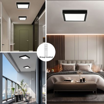 Brilagi - Iluminação de teto para casa de banho LED com regulação FRAME SMART LED/24W/230V 30x30 cm 3000-6000K IP44 preto + comando