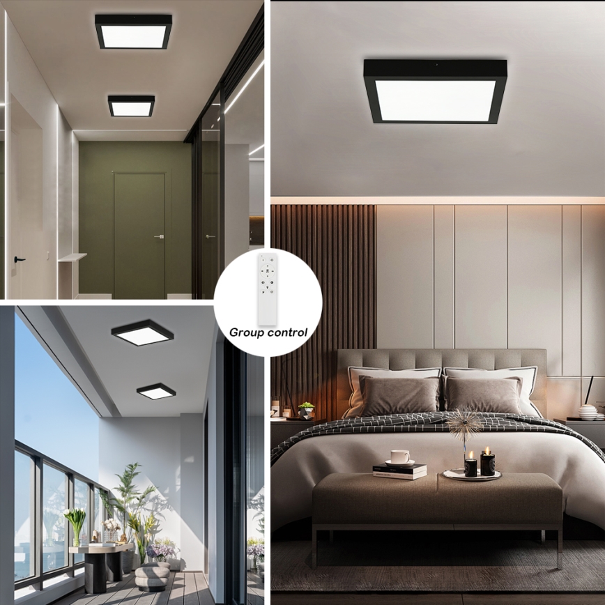 Brilagi - Iluminação de teto para casa de banho LED com regulação FRAME SMART LED/24W/230V 30x30 cm 3000-6000K IP44 preto + comando