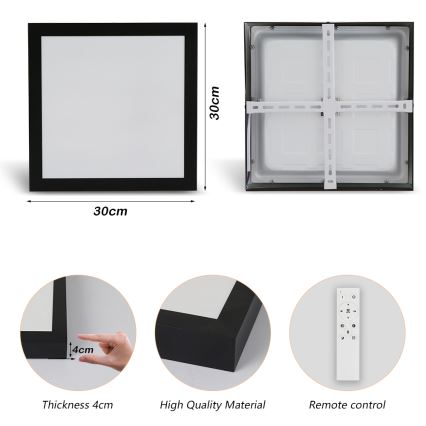 Brilagi - Iluminação de teto para casa de banho LED com regulação FRAME SMART LED/24W/230V 30x30 cm 3000-6000K IP44 preto + comando