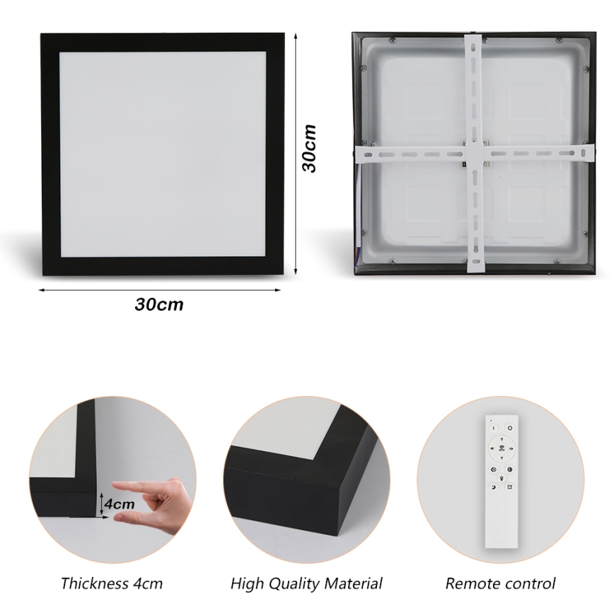 Brilagi - Iluminação de teto para casa de banho LED com regulação FRAME SMART LED/24W/230V 30x30 cm 3000-6000K IP44 preto + comando
