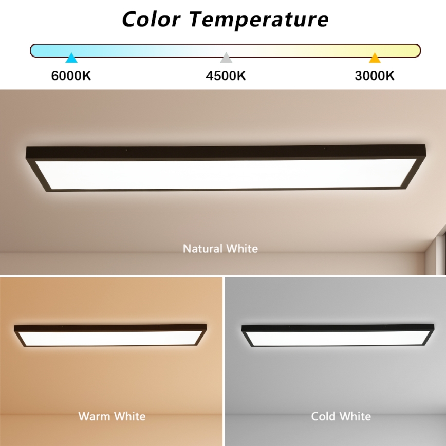 Brilagi - Iluminação de teto para casa de banho LED com regulação FRAME SMART LED/50W/230V 30x120 cm 3000-6000K IP44 preto + comando