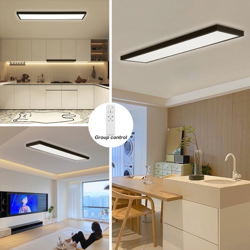 Brilagi - Iluminação de teto para casa de banho LED com regulação FRAME SMART LED/50W/230V 30x120 cm 3000-6000K IP44 preto + comando