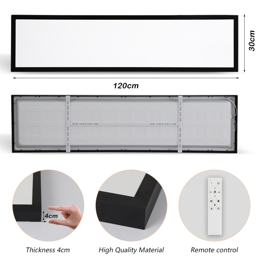 Brilagi - Iluminação de teto para casa de banho LED com regulação FRAME SMART LED/50W/230V 30x120 cm 3000-6000K IP44 preto + comando