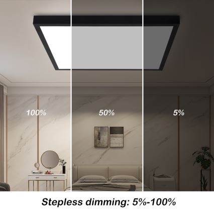 Brilagi - Iluminação de teto para casa de banho LED com regulação FRAME SMART LED/50W/230V 60x60 cm 3000-6000K IP44 preto + comando