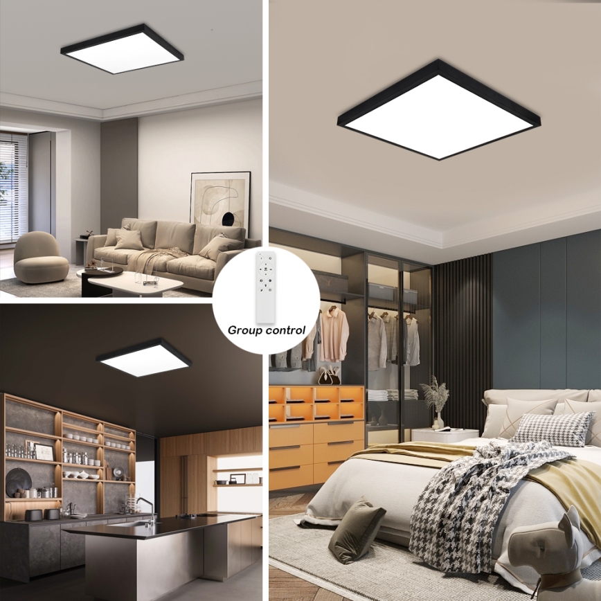 Brilagi - Iluminação de teto para casa de banho LED com regulação FRAME SMART LED/50W/230V 60x60 cm 3000-6000K IP44 preto + comando