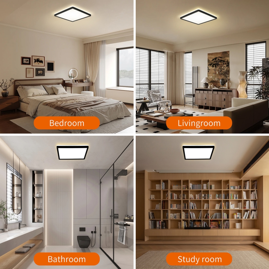 Brilagi - Iluminação de teto para casa de banho LED ULTRA SLIM LED/18W/230V 30x30 cm preto IP54