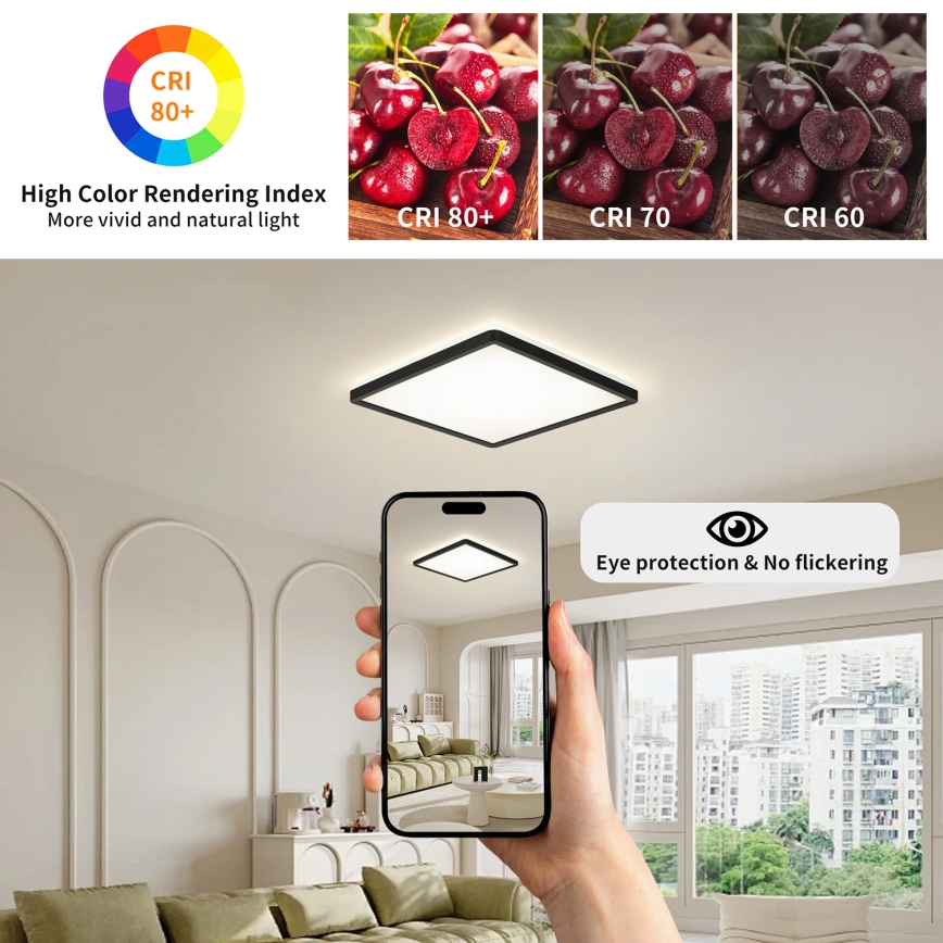 Brilagi - Iluminação de teto para casa de banho LED ULTRA SLIM LED/18W/230V 30x30 cm preto IP54