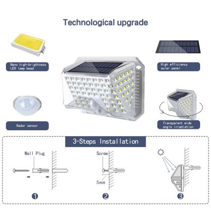 Brilagi - LED Candeeiro de parede solar com sensor de movimento e anoitecer WALLIE LED/4W/5,5V 1200 mAh 6500K IP64 prateado