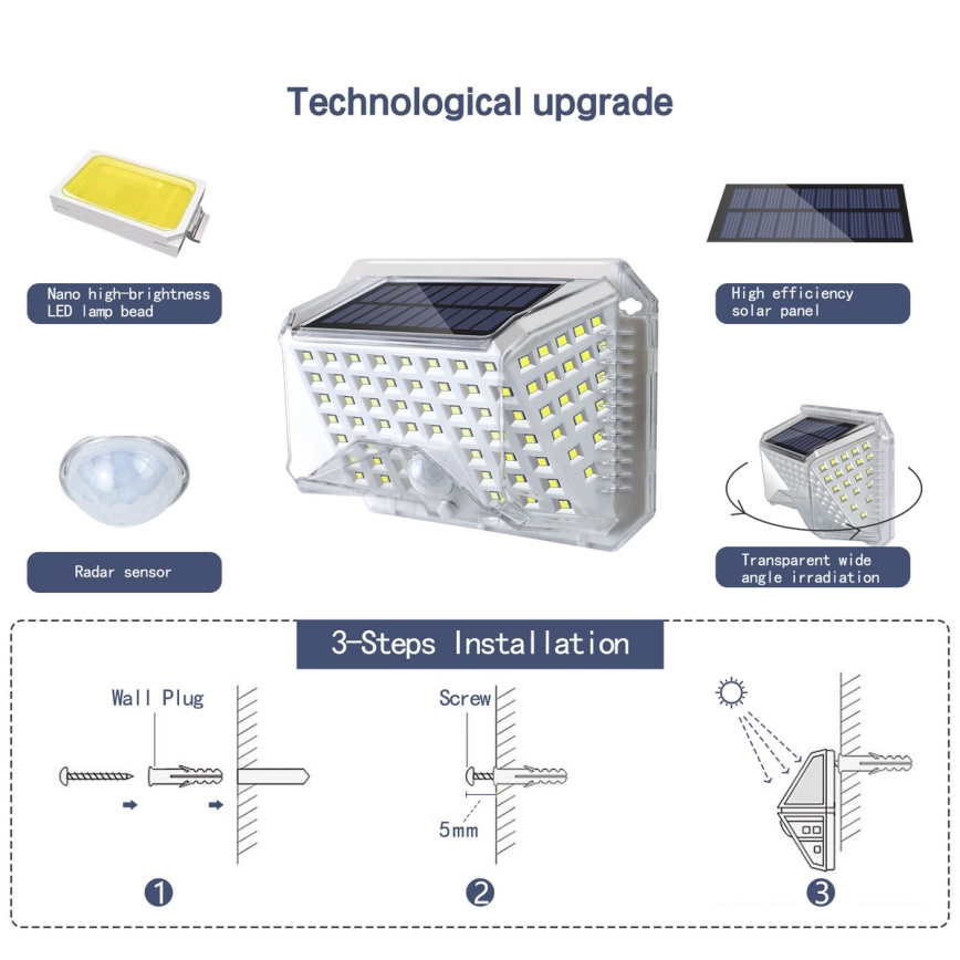 Brilagi - LED Candeeiro de parede solar com sensor de movimento e anoitecer WALLIE LED/4W/5,5V 1200 mAh 6500K IP64 prateado