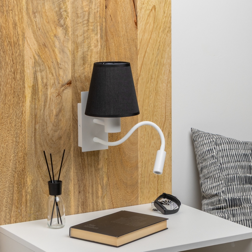 Brilagi - LED Candeeiro de parede flexível NUBILA 1xE27/25W/230V + LED/3W branco/preto