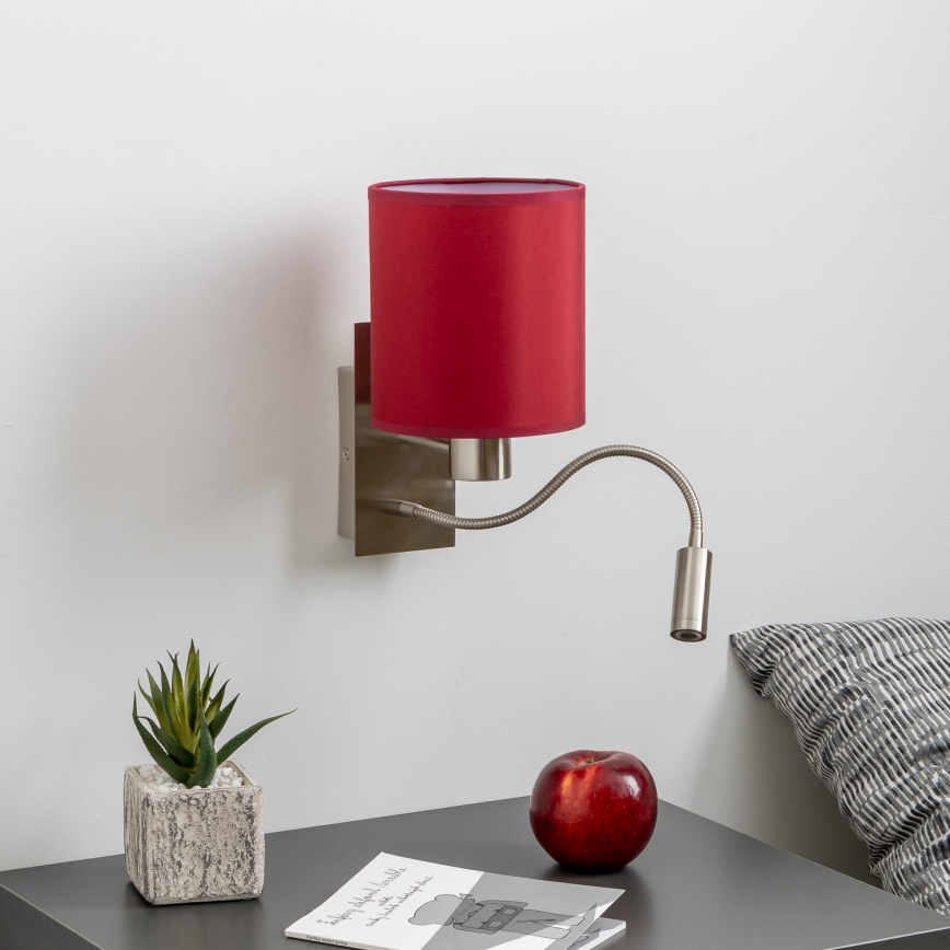 Brilagi - LED Candeeiro de parede flexível NUBILA 1xE27/25W/230V + LED/3W cromado mate/Pompeiano vermelho