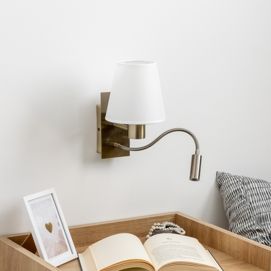 Brilagi - LED Candeeiro de parede flexível NUBILA 1xE27/25W/230V + LED/3W latão/branco