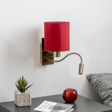 Brilagi - LED Candeeiro de parede flexível NUBILA 1xE27/25W/230V+LED/3W latão/Pompeiano vermelho