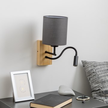 Brilagi - LED Candeeiro de parede flexível NUBILA WOOD 1xE27/25W/230V + LED/3W carvalho/antracite