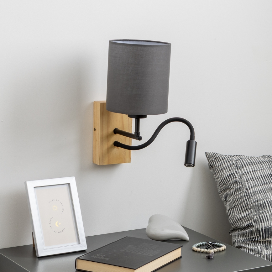 Brilagi - LED Candeeiro de parede flexível NUBILA WOOD 1xE27/25W/230V + LED/3W carvalho/antracite