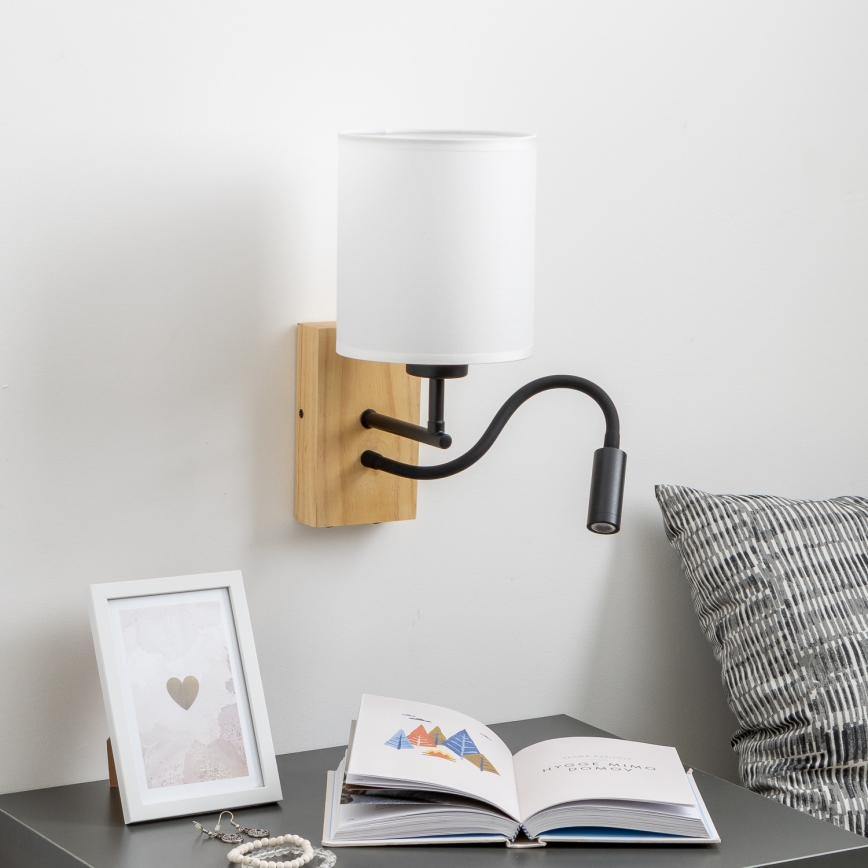 Brilagi - LED Candeeiro de parede flexível NUBILA WOOD 1xE27/25W/230V + LED/3W carvalho/branco