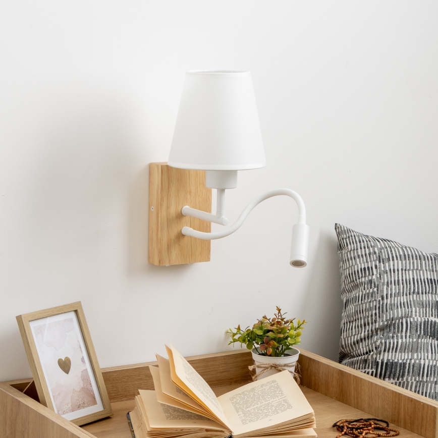 Brilagi - LED Candeeiro de parede flexível NUBILA WOOD 1xE27/25W/230V + LED/3W carvalho/branco