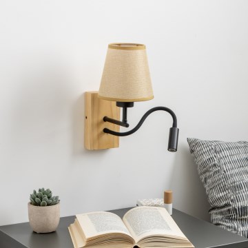 Brilagi - LED Candeeiro de parede flexível NUBILA WOOD 1xE27/25W/230V + LED/3W carvalho/castanho claro
